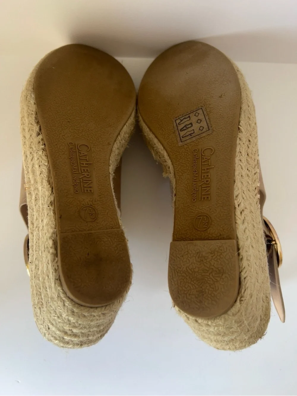 Catherine Malandrino Nude Espadrille Platform Wedge Sandals Ankle Strap Size 7.5